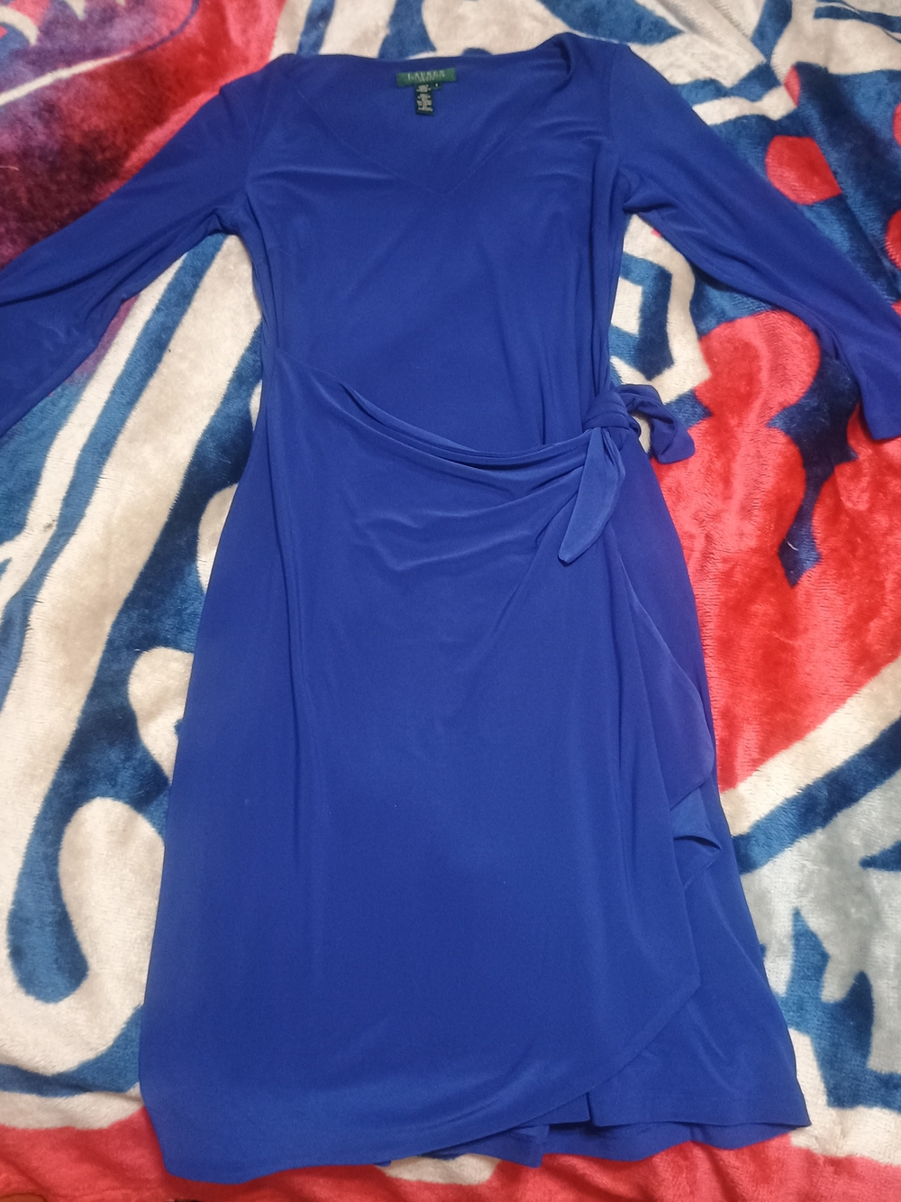 Ralph Lauren Royal Blue Wrap-Style Long Sleeve Dress
